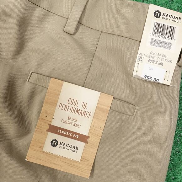 NWT HAGGAR CLASSIC FIT COOL 18 FLAT FRONT KHAKI CHINO PANTS MENS SIZE 40X30 NEW! - Picture 7 of 10
